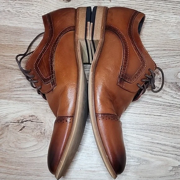Stacy Adams Mens Dickinson Cap Toe Oxford Shoes Cognac Brown Roynd Toe Size 9W - Picture 6 of 11